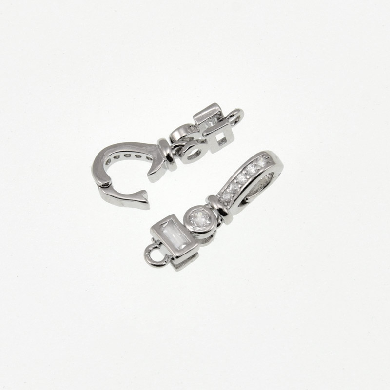 Застёжка, 15х4 мм, Латунь с покрытием Родий, Куб. цирконий (ZAM-060850)