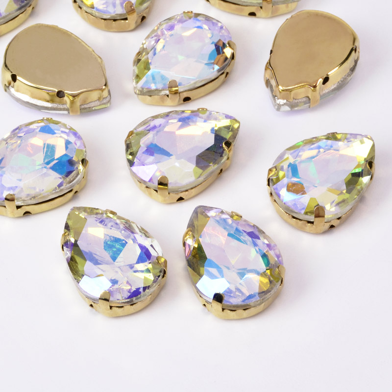 Шатон крапля 18х13 мм, Золото, Білий АВ (KAB-052932)