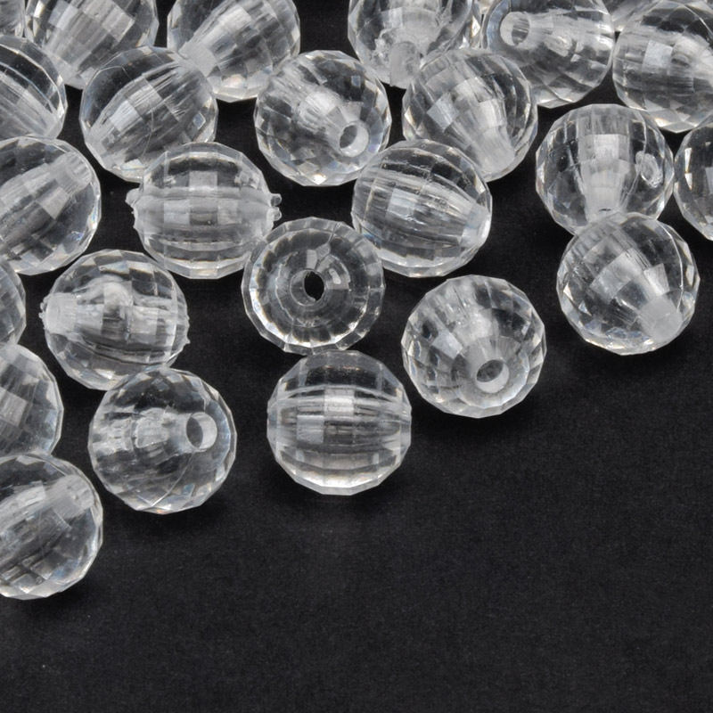 Намистини для сумок ОПТ, Акрилові, Круглі грановані, 9,5 мм, Прозорі (BUS-059779)