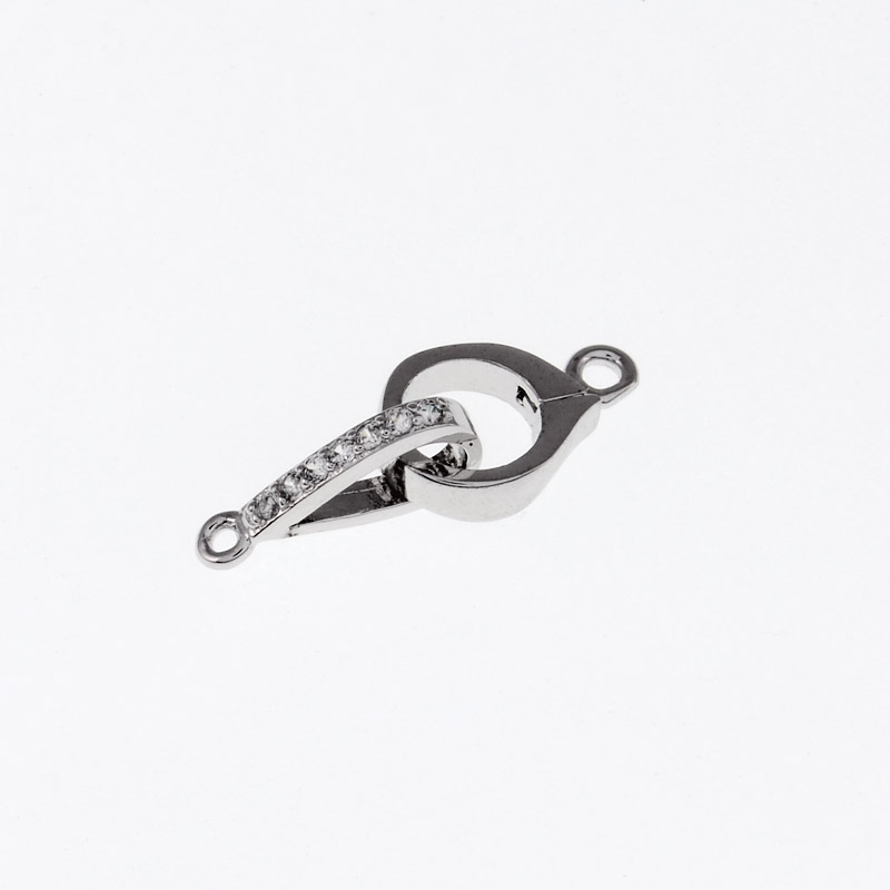 Застібка, 23х8 мм, Латунь із покриттям Родій, Куб. цирконій (ZAM-055446)