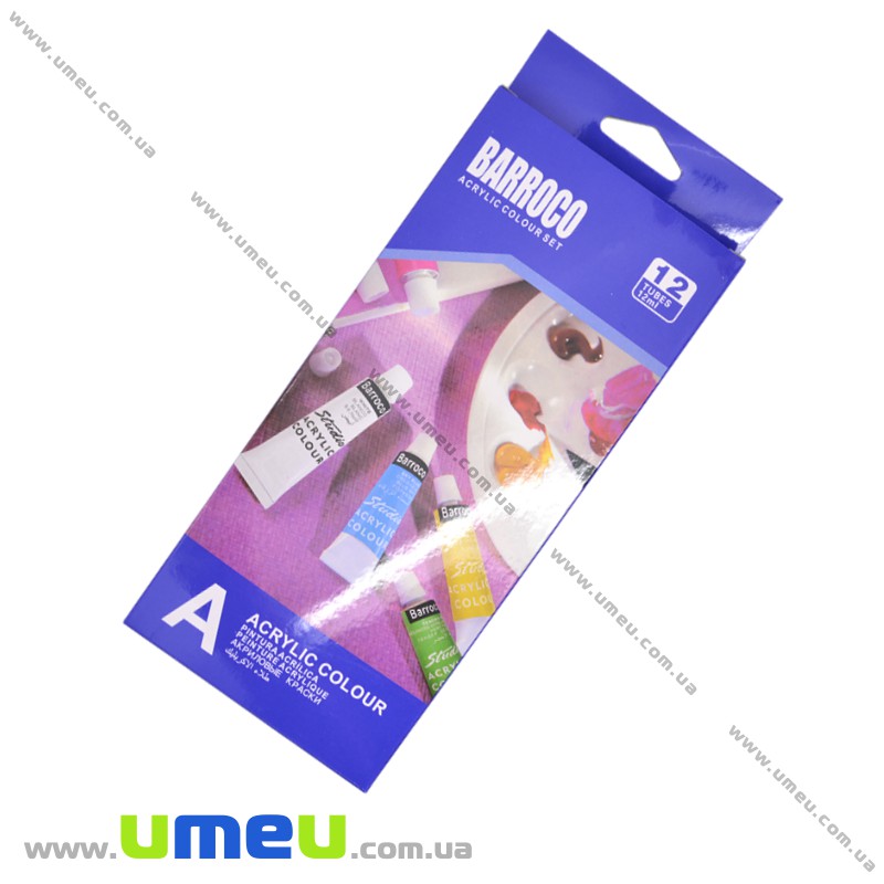 Набір акрилових фарб BARROCO в тюбиках, 12 кольорів по 12 мл (INS-017863)