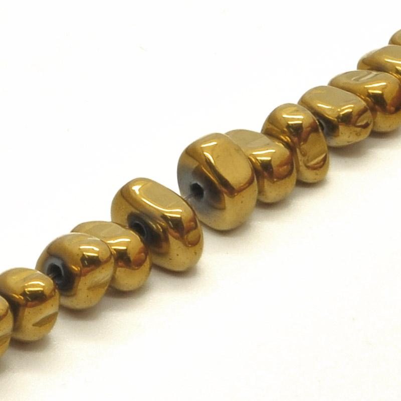 Намистини Гематит, Нат. камінь, З покриттям, 4х7-5х10 мм, Золотисті (BUS-054030)