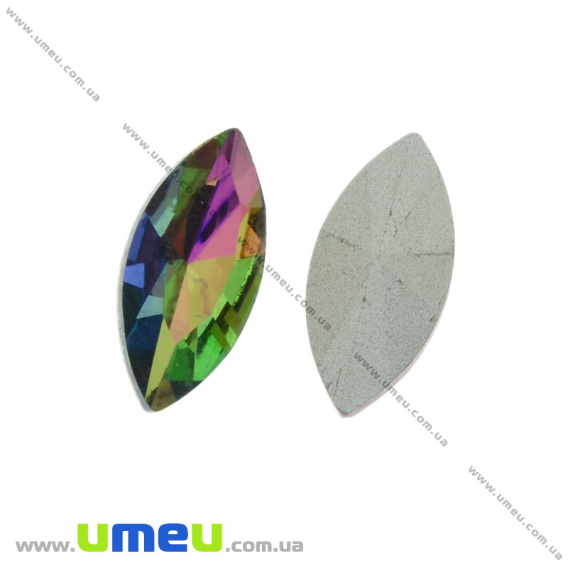 Ріволі скляний, Човник гранований, 15х7 мм, Різнобарвний (KAB-026028)