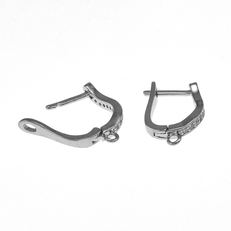 Швензи, Латунь з покриттям Родій, Стрази куб. цирконій, 18х12х3,5 мм (OSN-059042)