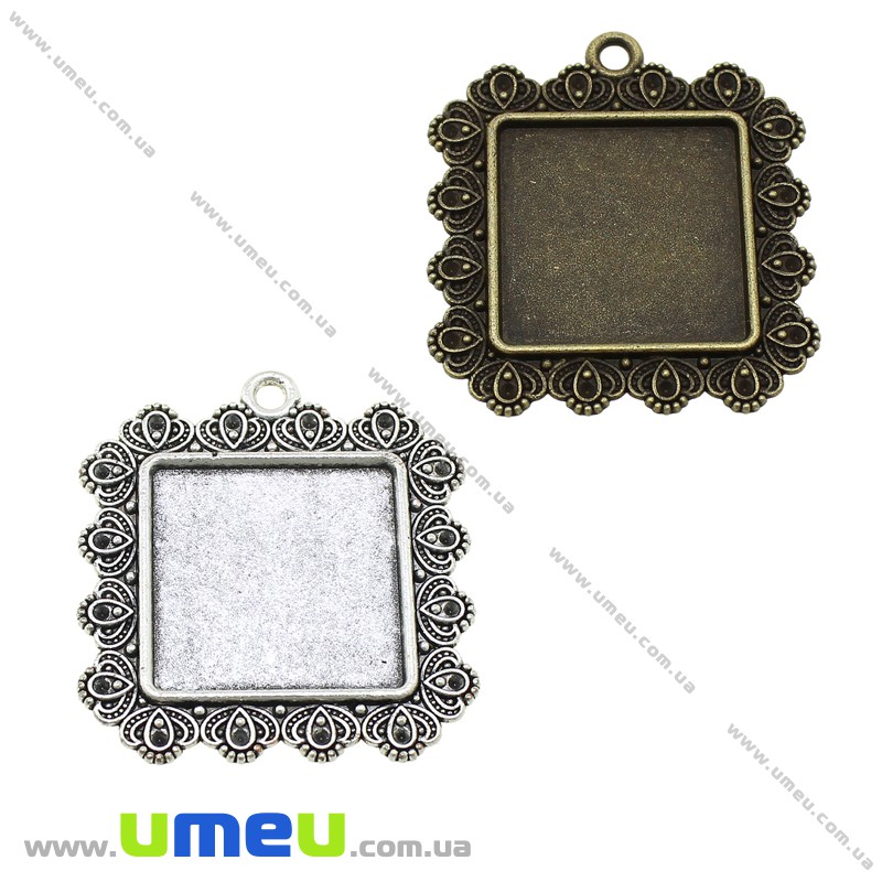 Основа квадратна, 44х40 мм, 25х25 мм, Античне срібло (OSN-028264)