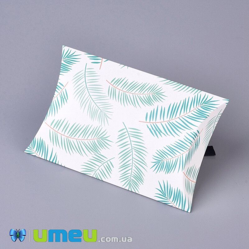 Збірна картонна коробочка, 12,3х7,6х2,5 см, Біла, Листочки (UPK-042993)