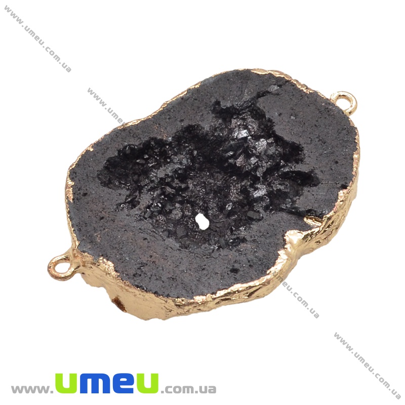Конектор з натурального каменю Друза Агата в металі, Чорний, 49х33 мм (POD-037052)