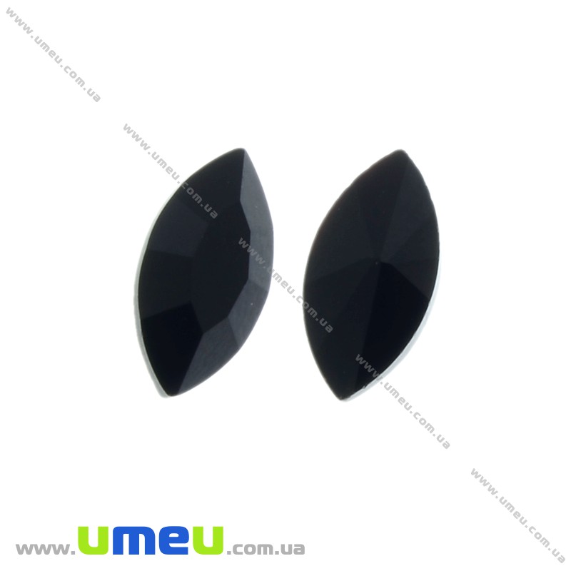 Ріволі скляний, Човник гранований, 10х5 мм, Чорний (KAB-026029)