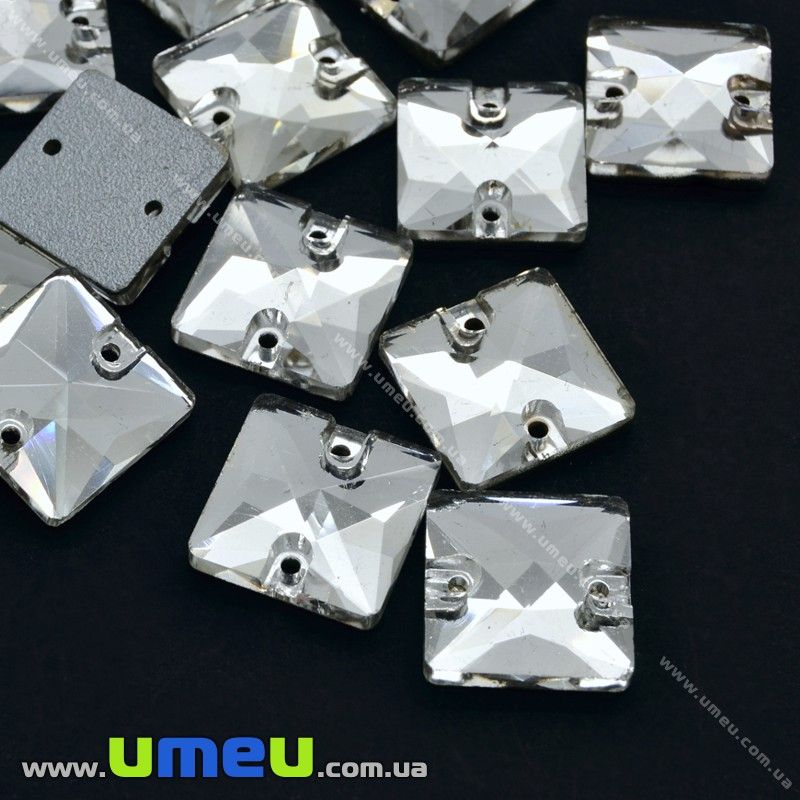 Пришивний кристал скляний Квадрат гранований, 10х10 мм, Білий (KAB-012590)
