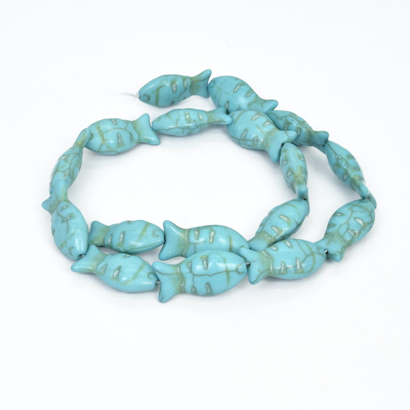 Бусины Бирюза окрашенная, Синт. камень, 23х12х7 мм, Рыбка (BUS-057566)