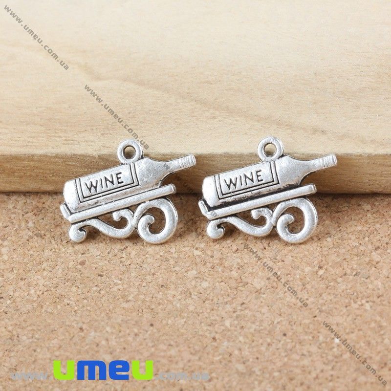 Подвеска метал. Вино (двухстор.), 22х17 мм, Античное серебро (POD-028281)
