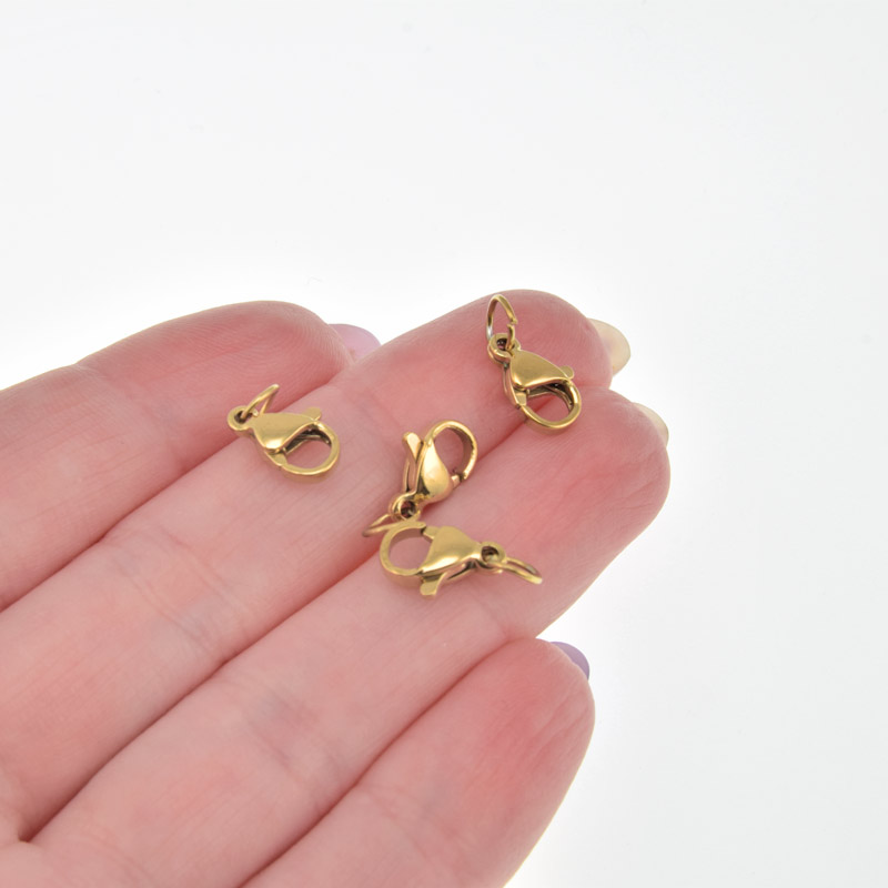 Замок-карабін з кільцем 5 мм з нерж. сталі, 10х7 мм, Золото (STL-057076)