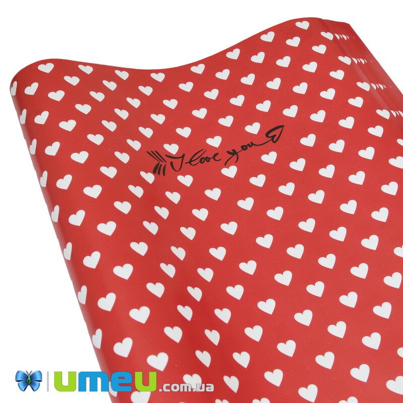 Пакувальний папір Серця, Червоний, 62х90 см (UPK-043071)
