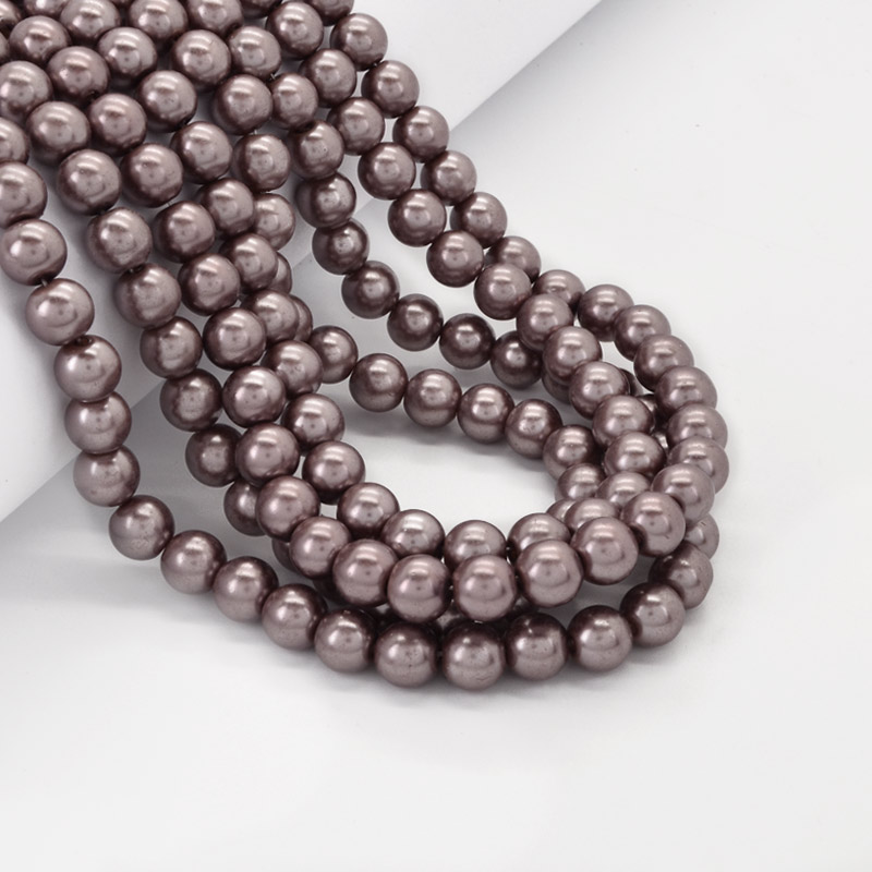 Намистини скляні Перли, 8 мм, Коричневі, Круглі (BUS-052119)