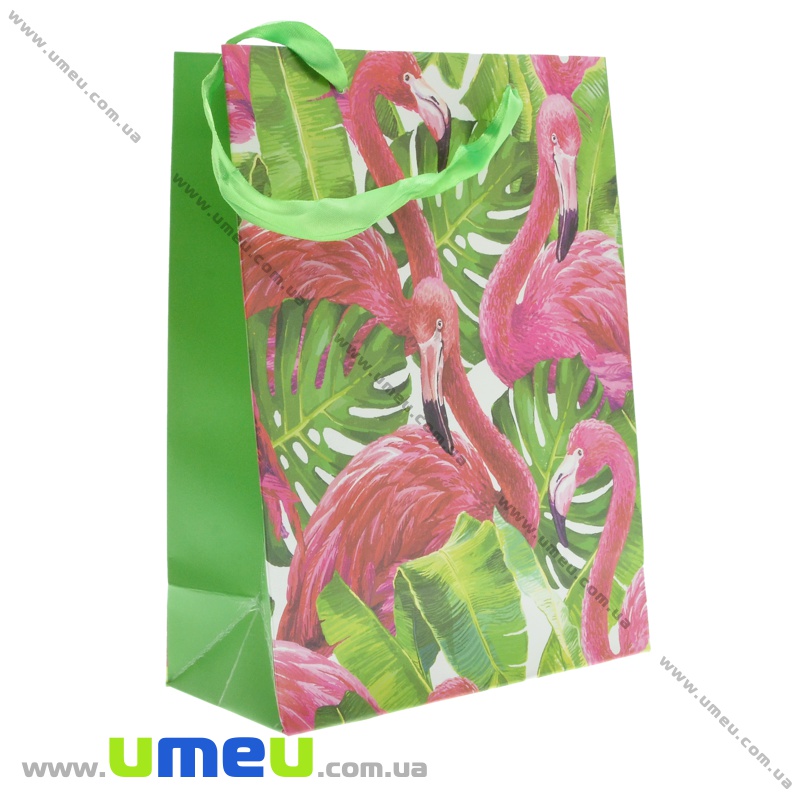 Подарунковий пакет Фламінго, 24х18х9 см, Салатовий (UPK-035618)