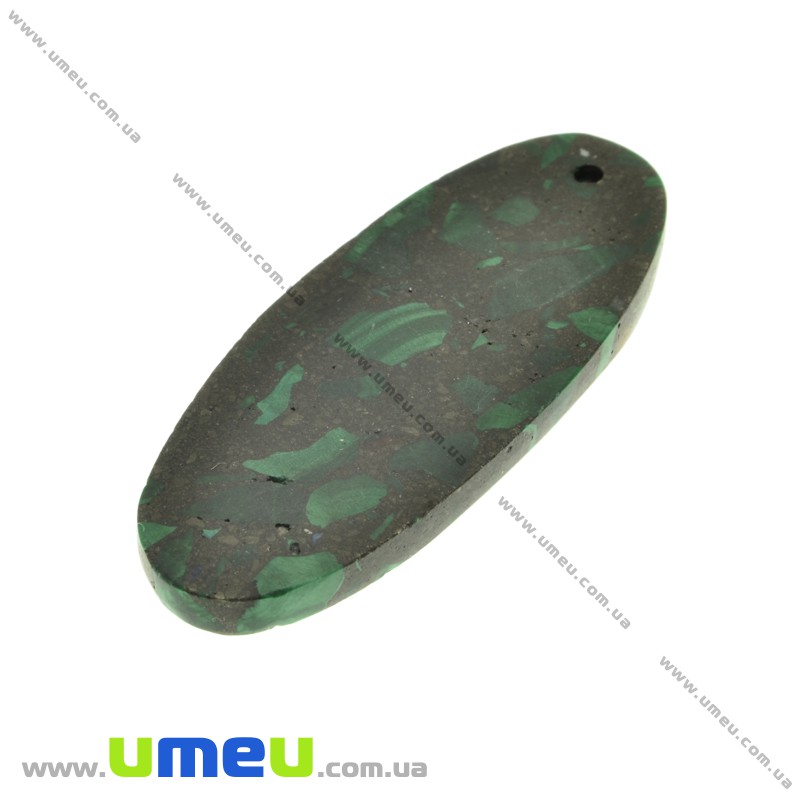 Подвеска из натурального камня Овал, Малахит с пиритом, 50х20 мм (POD-011964)