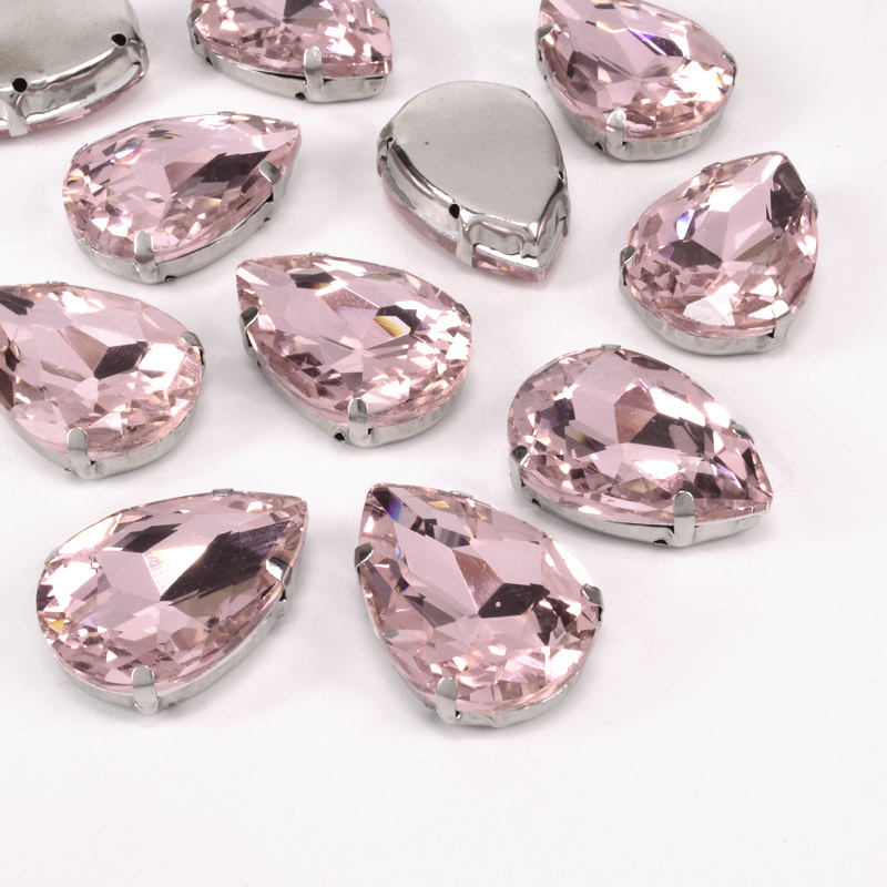Шатон крапля 25х18 мм, Темне срібло, Рожевий (KAB-052623)