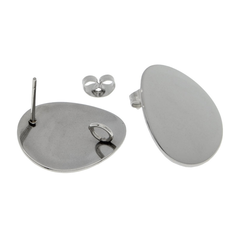 Пусети з нерж. сталі з заглушками, Круглі, 20х12 мм, Темне срібло (STL-055284)