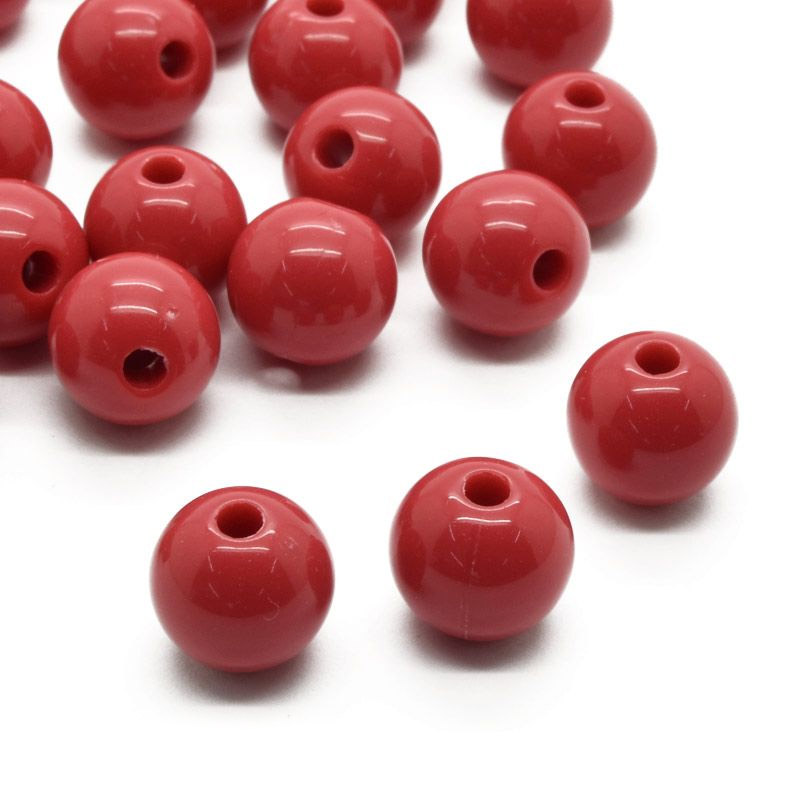 Намистини для сумок ОПТ, Пластикові, Круглі, 10 мм, Червоні (BUS-060737)