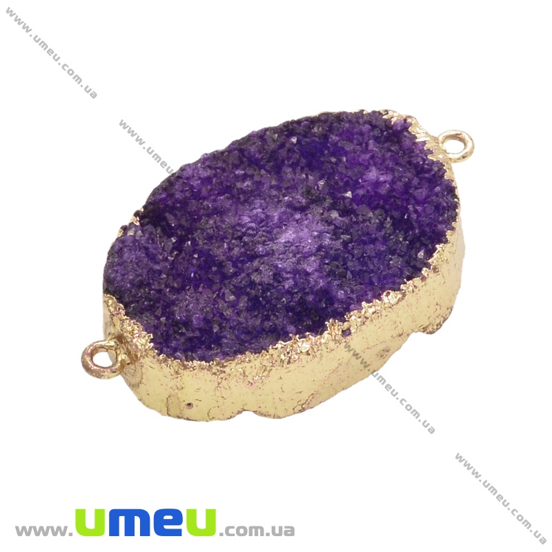 Конектор з натурального каменю Аметист в металі, Фіолетовий, 45х26 мм (POD-037010)
