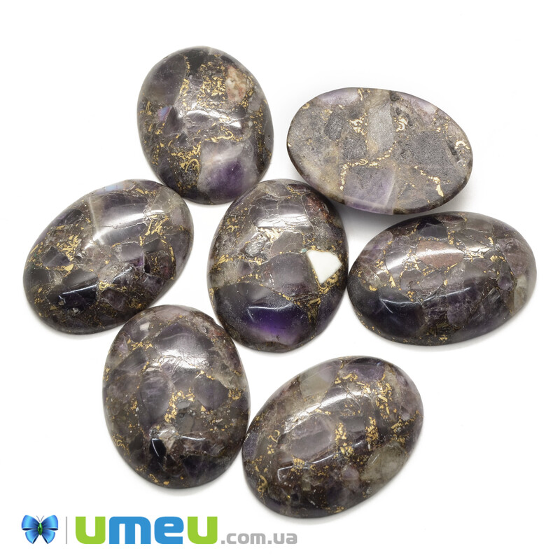 Кабошон нат. камень Аметист с золотой линией, Овал, 30х22 мм (KAB-043099)