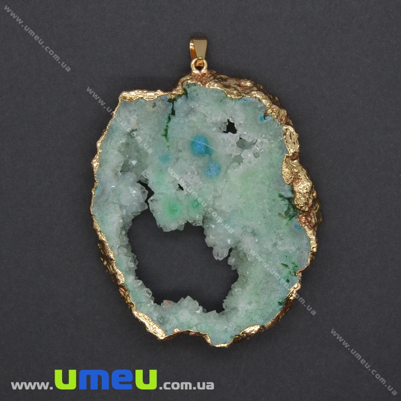 Підвіска з натурального каменю, Друза агату, Салатова, 74х54 мм (POD-036549)