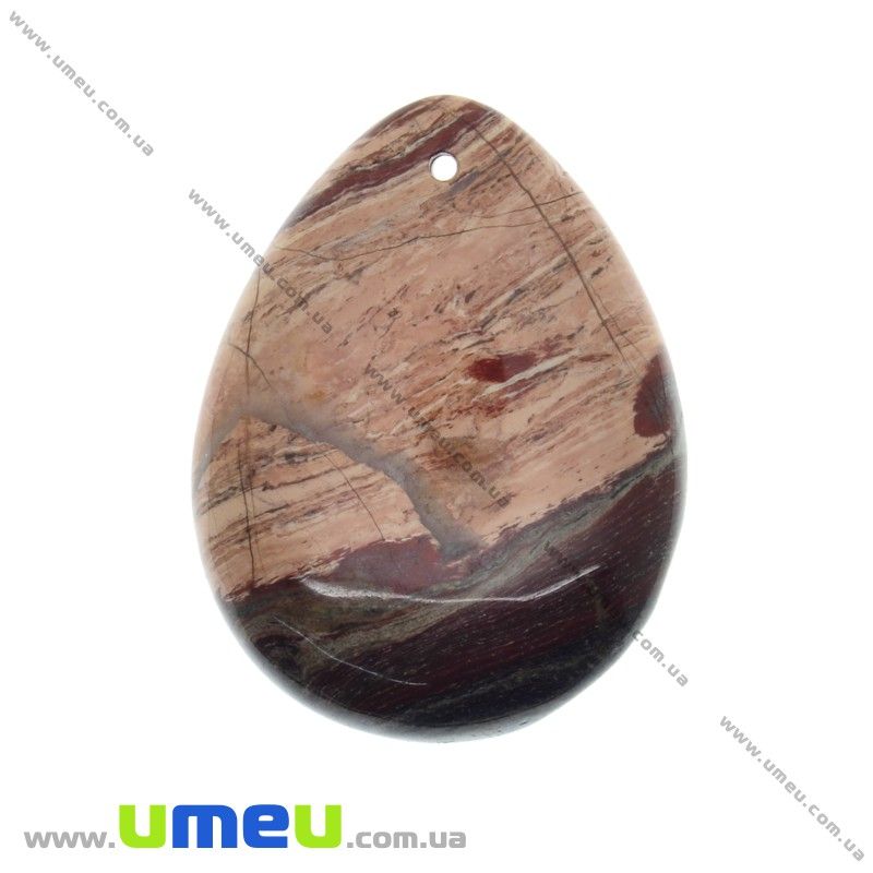 Підвіска з натурального каменю, Окам'яніле дерево, Крапля, 41х31 мм (POD-033021)