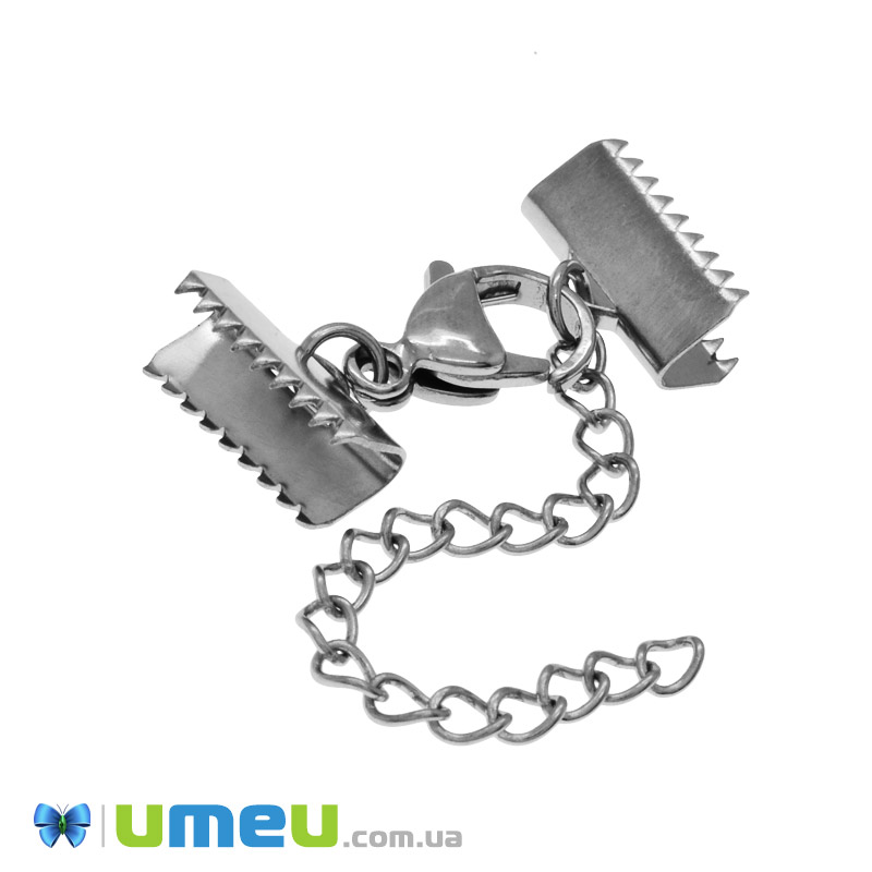 Замок-карабін з нерж. сталі з затискачами і подовжувачем, 3,5 см, Темне срібло (STL-049018)