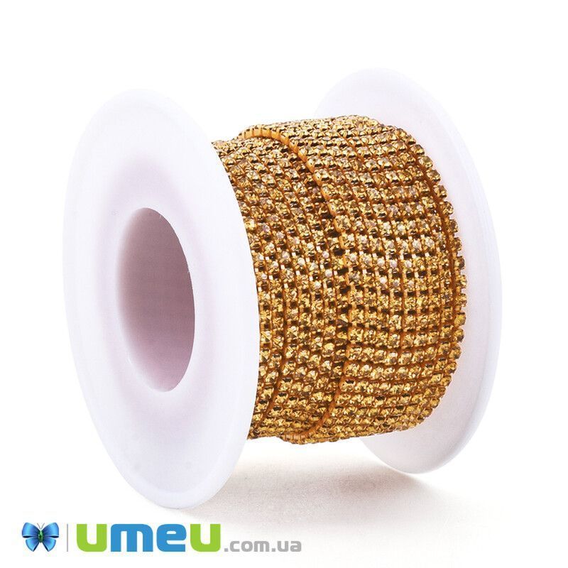 Стразовая цепь SS6 - 2,0 мм, Оранжевая, Стразы стеклянные оранжевые (ZEP-042998)