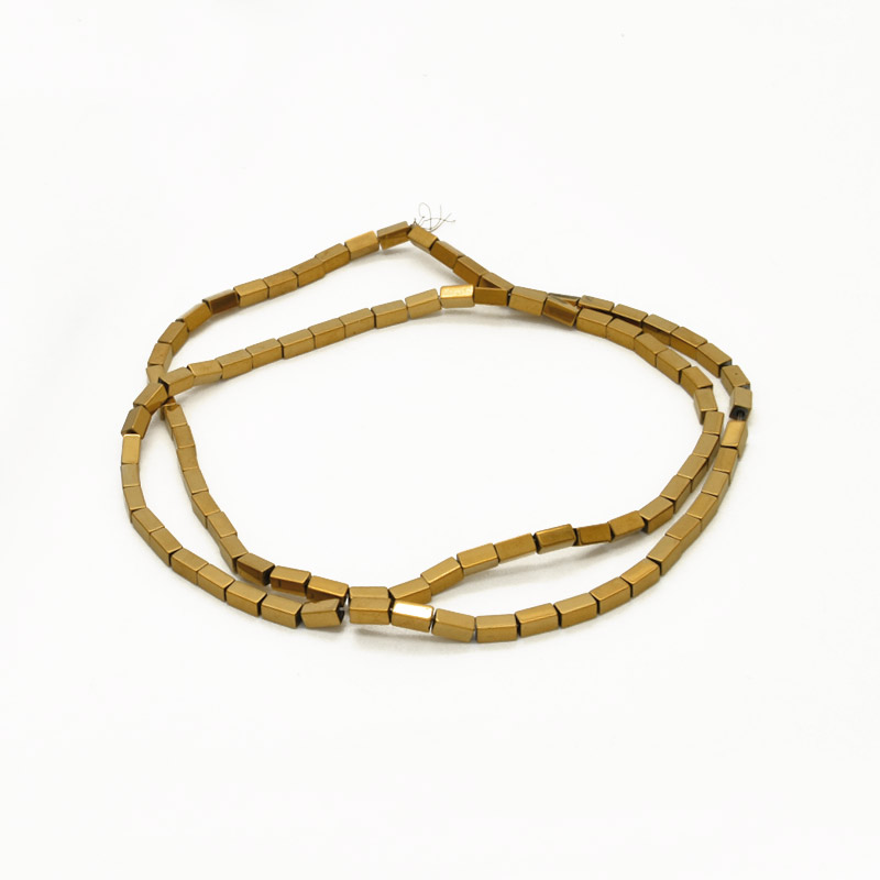 Намистини Гематит, Нат. кам., Прямокутник, 2,2х4,2 мм, З покриттям, Золотисті (BUS-054008)