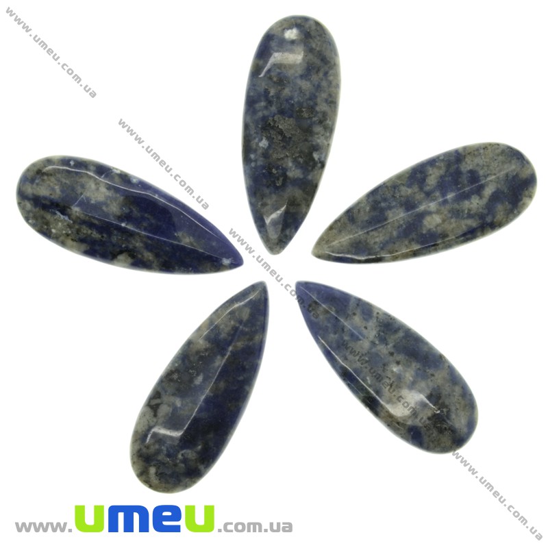 Підвіска з натурального каменю без отвору Крапля гранована, Содалит, 60х24 мм (POD-009300)