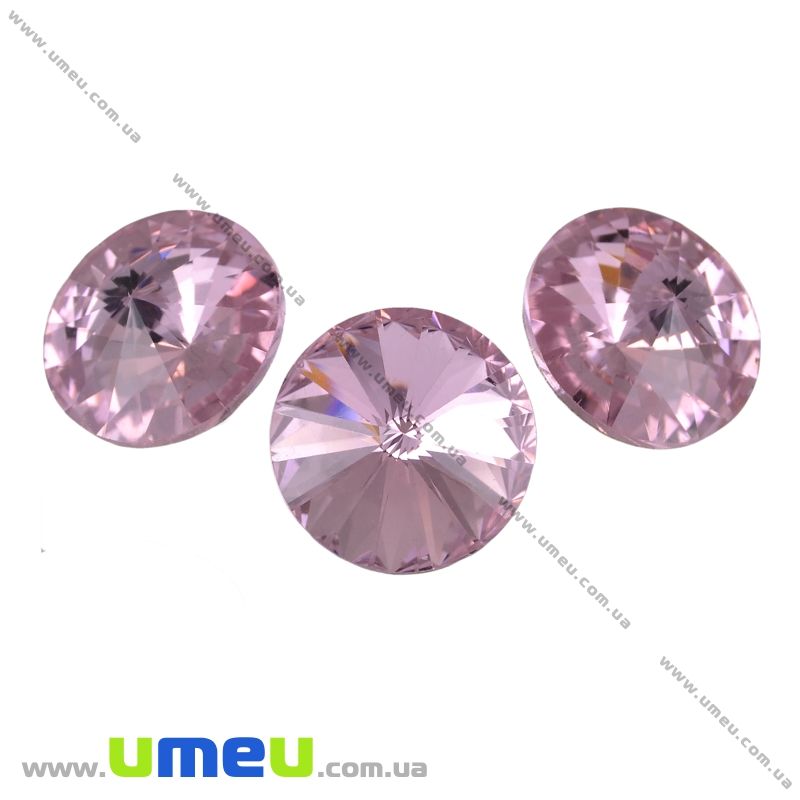 Ріволі скляний УЦЕНКА, Круглий гранований, 16 мм, Рожевий (KAB-025893)