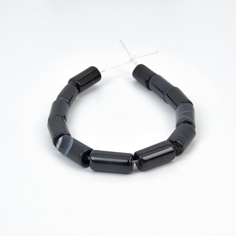 Намистини Агат чорний, Натур. камінь, 14-17 мм, Боченок, 19 см (BUS-058149)