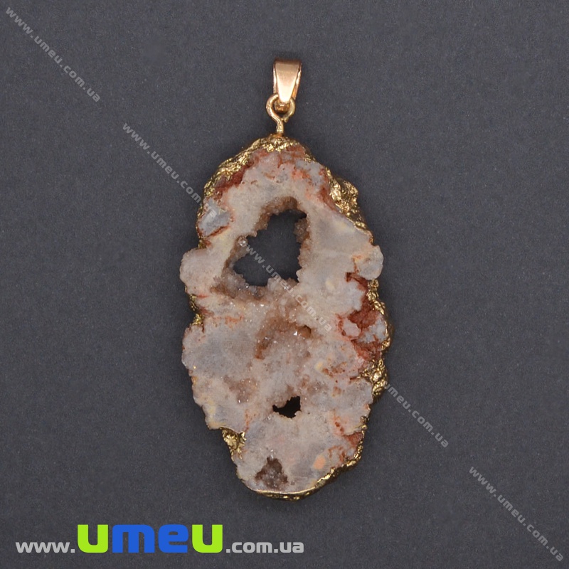 Підвіска з натурального каменю, Друза агату, Бежева, 65х30 мм (POD-033874)