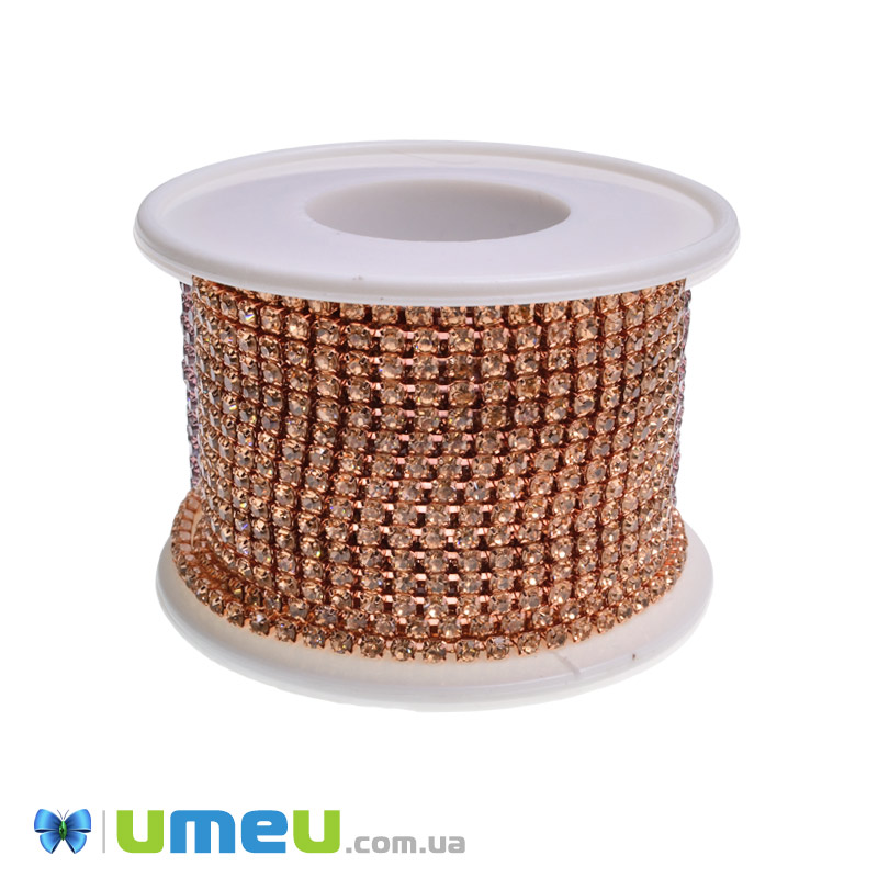Стразовий ланцюг SS8,5 (2,6 мм), Рожеве золото, Стрази скляні шампань (ZEP-049300)