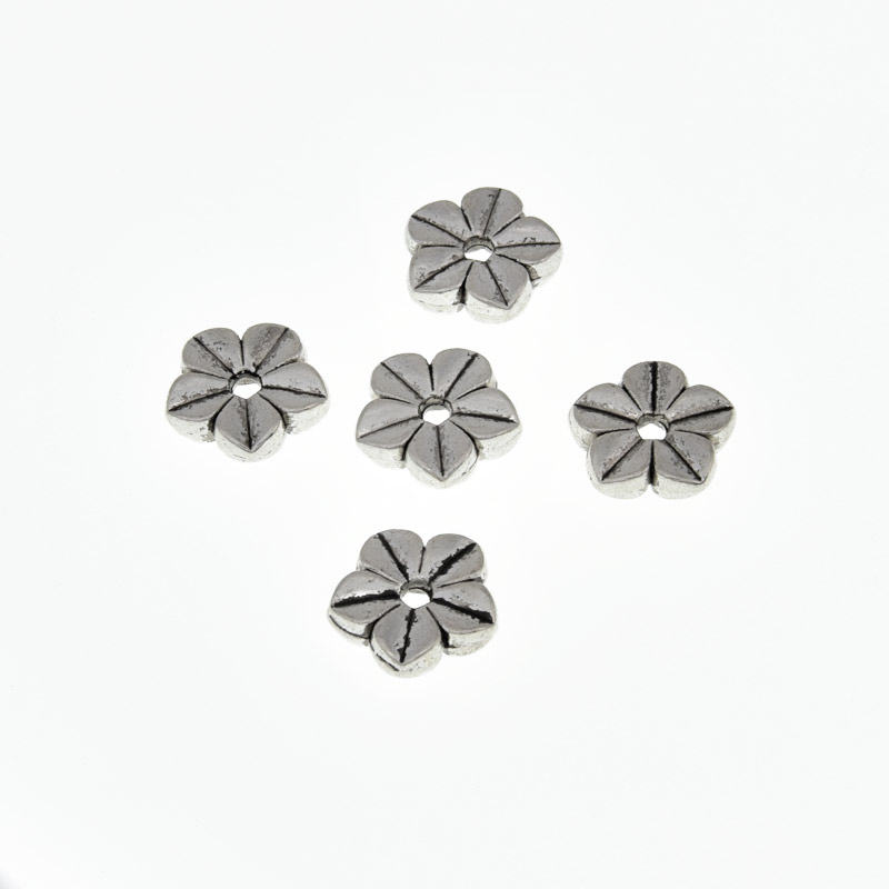 Бусины мет. плоские Цветок, 11х3 мм, Античное серебро (BUS-032690)