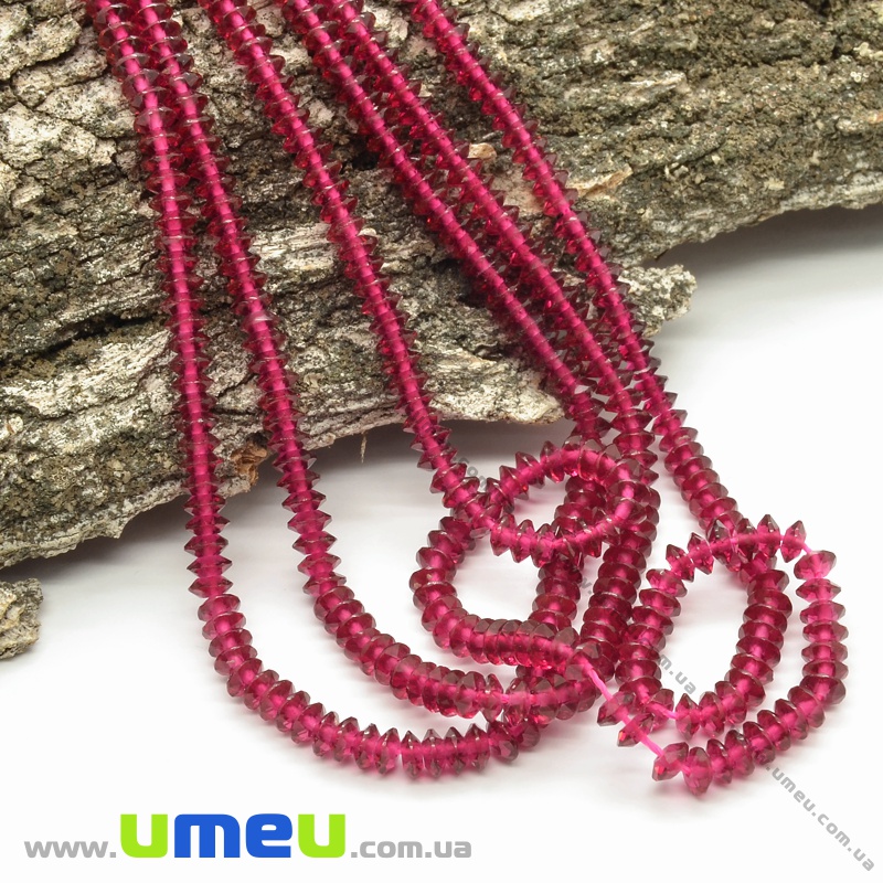 Намистини Шпінель малинова, Натур. камінь, 3х2 мм, Круглі плоскі грановані (BUS-037285)