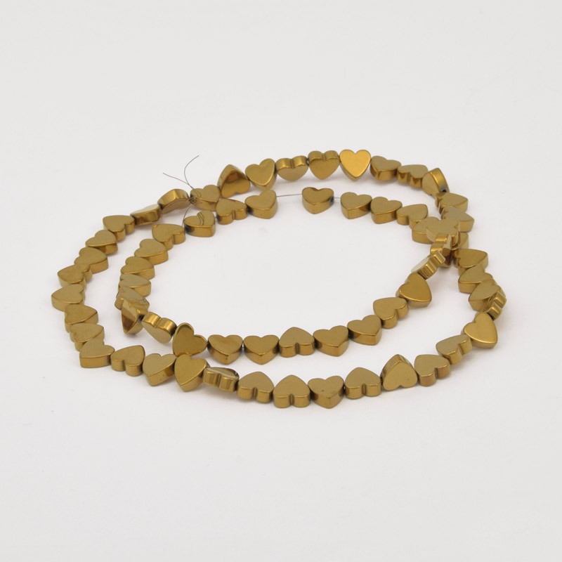 Намистини Гематит, Нат. камінь, Серце, 6х6х2 мм, З покриттям, Золотисті (BUS-057814)