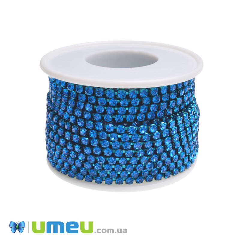 Стразовая цепь SS12 (2,8 мм), Бирюзовая, Стразы стеклянные бирюзовые (ZEP-049288)