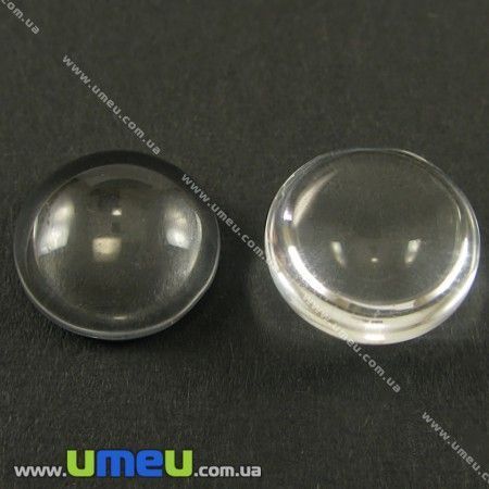 Кабошон скляний Лінза кругла, 15 мм, Прозорий (KAB-009235)
