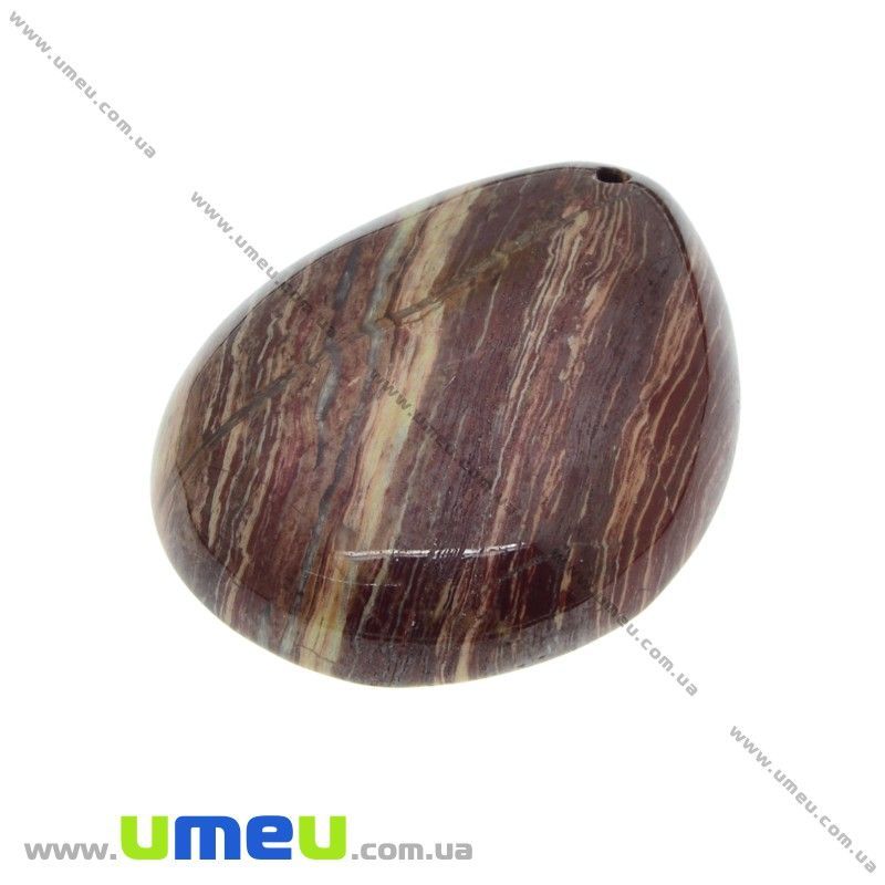 Подвеска из натурального камня, Окаменелое дерево, Капля, 41х31 мм (POD-033016)