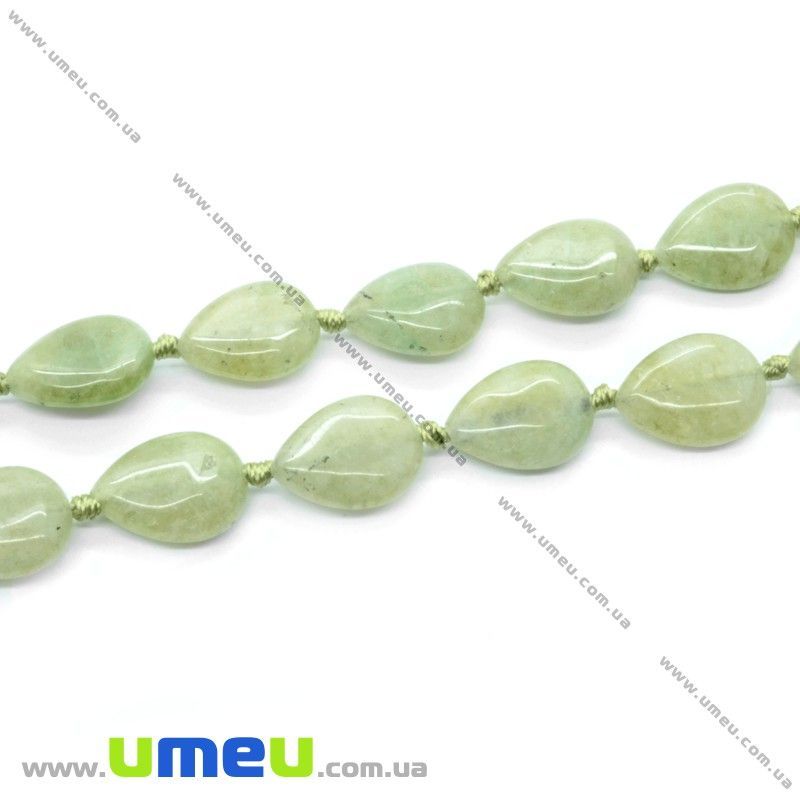 Намистина натуральний камінь Преніт, 14х10х5 мм, Крапля плоска (BUS-016263)