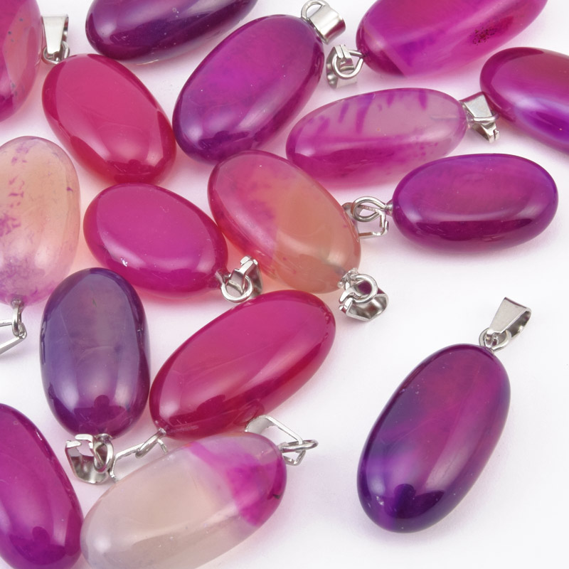 Підвіска Овал, Натур. камінь Агат рожевий, 21-32 мм (POD-058623)