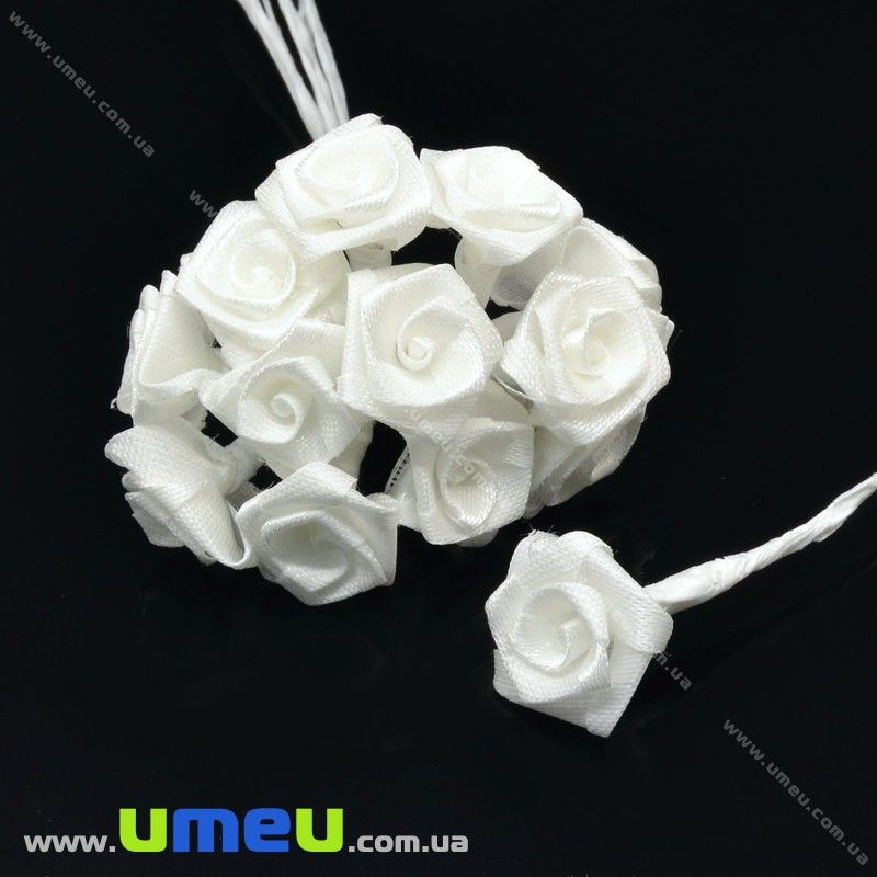 Роза атласная, 13 мм, Белая, 1 шт (DIF-014623)