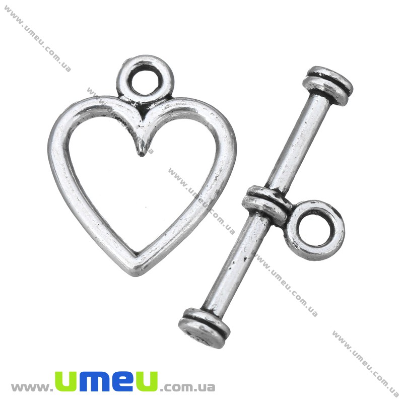 Тогл Серце, Античне срібло, 14х11 мм (ZAM-024229)