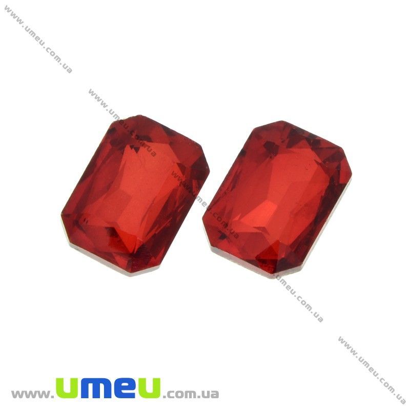 Ріволі скляний, Прямокутний гранований, 14х10 мм, Червоний (KAB-031386)