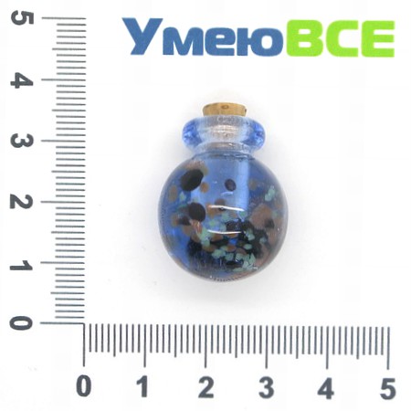 Скляна баночка Lampwork з фосфорісцентнимі вкрапленнями, 26х21 мм, Синя (DIF-006782)