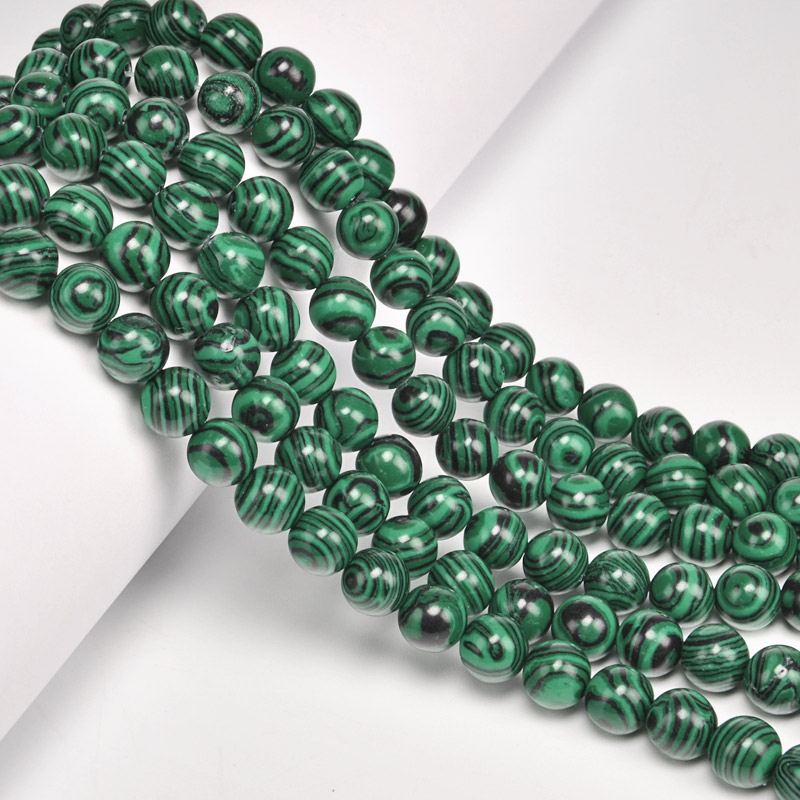 Намистини Малахіт, Синт. камінь, 8 мм, Круглі (BUS-053934)