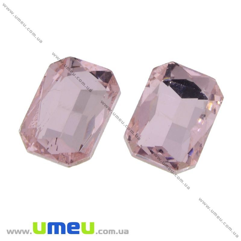 Ріволі скляний, Прямокутний гранований, 14х10 мм, Рожевий (KAB-021981)