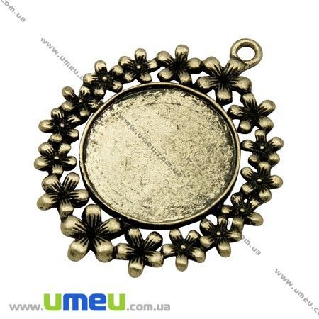Основа кругла Квіти, 52х42 мм, 25 мм, Антична бронза (OSN-008097)